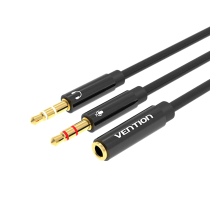 VENTION Audioadapterkabel 2 Jack 3,5mm Stecker auf Jack 3,5mm Buchse 4-polig 0,6m (Schwarz)