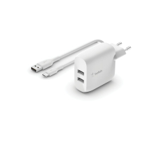 BELKIN Ladegerät 24W + USB-C Kabel (2 USB-A) (Weiß)