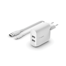 BELKIN Ladegerät 24W + Lightning-Kabel (2 USB-A) (Weiß)