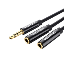 VENTION Klinkenstecker-Splitter Stereo 3,5mm Stecker auf 2x 3,5mm Buchse 0,3m (Schwarz)