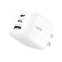 BELKIN Ladegerät GaN 3 Ports 70W mit Reiseadaptern (Weiß)