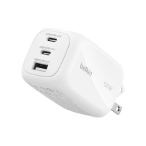 BELKIN Ladegerät GaN 3 Ports 100W mit Reiseadapter (Weiß)